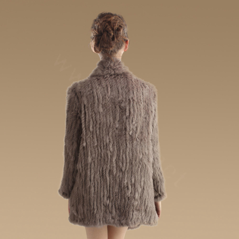Fashion Natural Rabbit Fur Jacket Women Knitted Irregular Winter Warm Fur Coats - Khaki