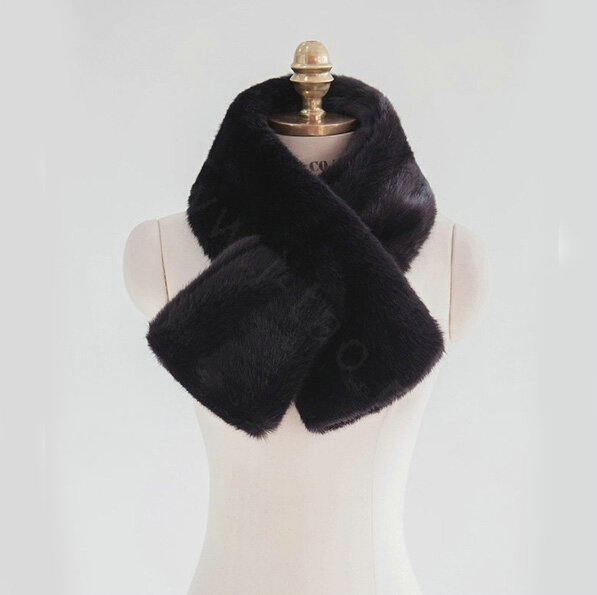 Fashion Simple Faux Mink Fur Scarf Winter Warm Mink Fur Collar Women Short Cross Fur Muffler - Black
