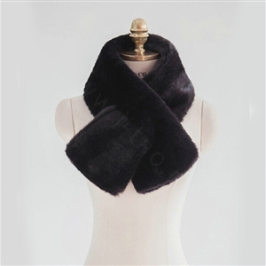 Fashion Simple Faux Mink Fur Scarf Winter Warm Mink Fur Collar Women Short Cross Fur Muffler - Black