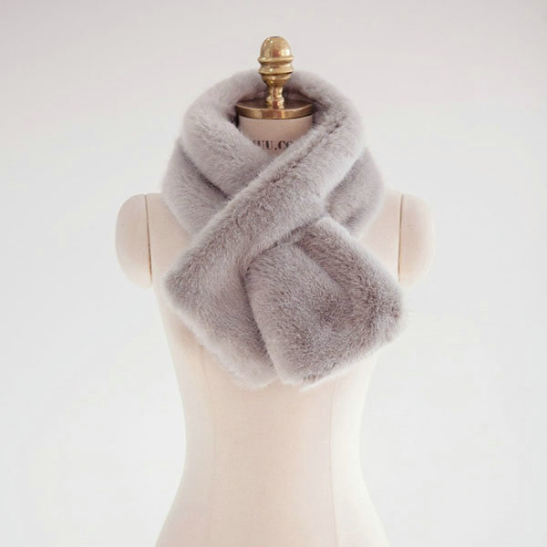 Fashion Simple Faux Mink Fur Scarf Winter Warm Mink Fur Collar Women Short Cross Fur Muffler - Grey