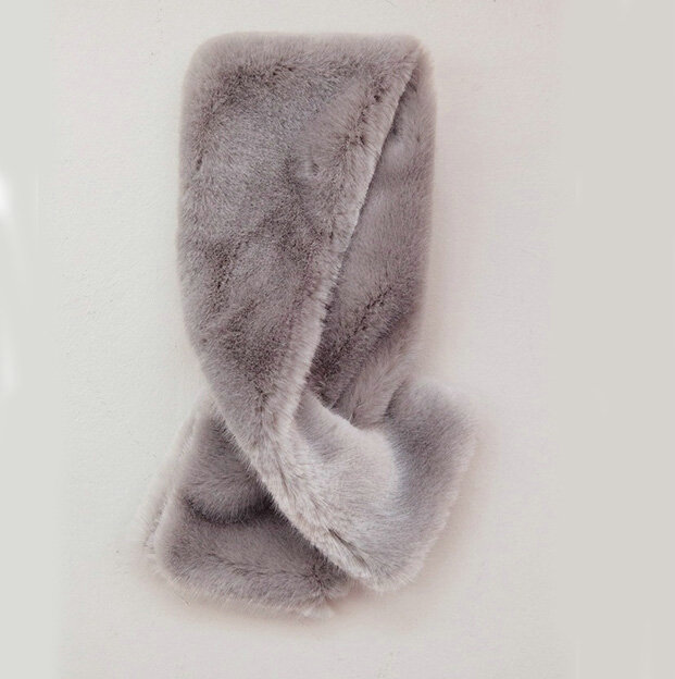 Fashion Simple Faux Mink Fur Scarf Winter Warm Mink Fur Collar Women Short Cross Fur Muffler - Grey