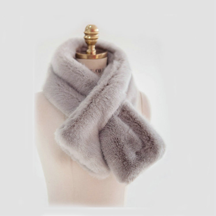 Fashion Simple Faux Mink Fur Scarf Winter Warm Mink Fur Collar Women Short Cross Fur Muffler - Grey
