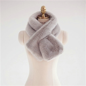 Fashion Simple Faux Mink Fur Scarf Winter Warm Mink Fur Collar Women Short Cross Fur Muffler - Grey