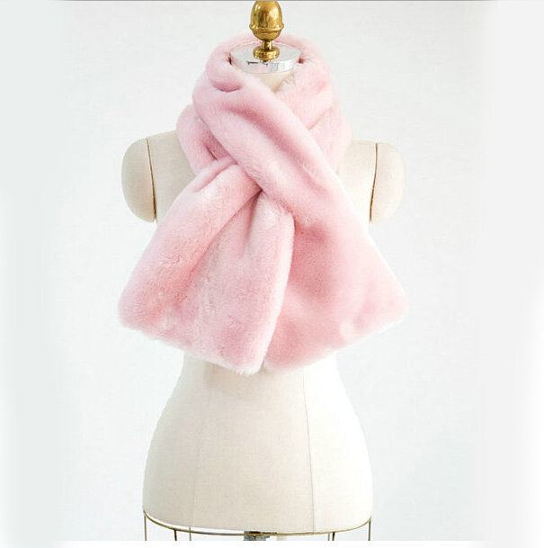Fashion Simple Faux Mink Fur Scarf Winter Warm Mink Fur Collar Women Short Cross Fur Muffler - Pink