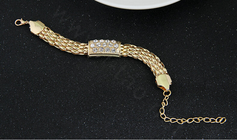 Fashion Squre Crystal Gold Plated Bridal Wedding Jewelry Sets Necklace Earrings Bracelet Ring 4pcs/set