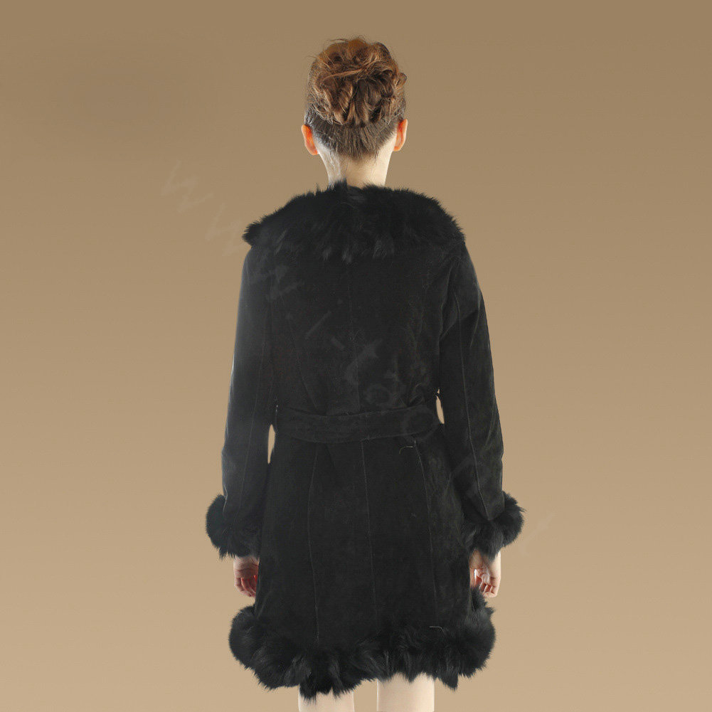 Fashion Women Nature Pig Leather Coat With Large Fox Fur Collar Female Winter Fur Parka - Black