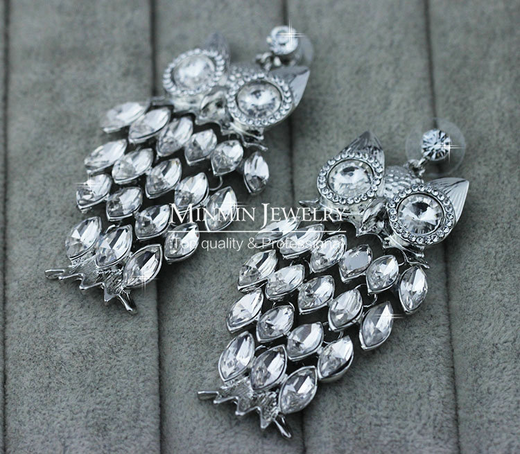 Top Quality Owl Czech Rhinestone Crystal Bridal Earrings White Gold Plated Earrings for Women