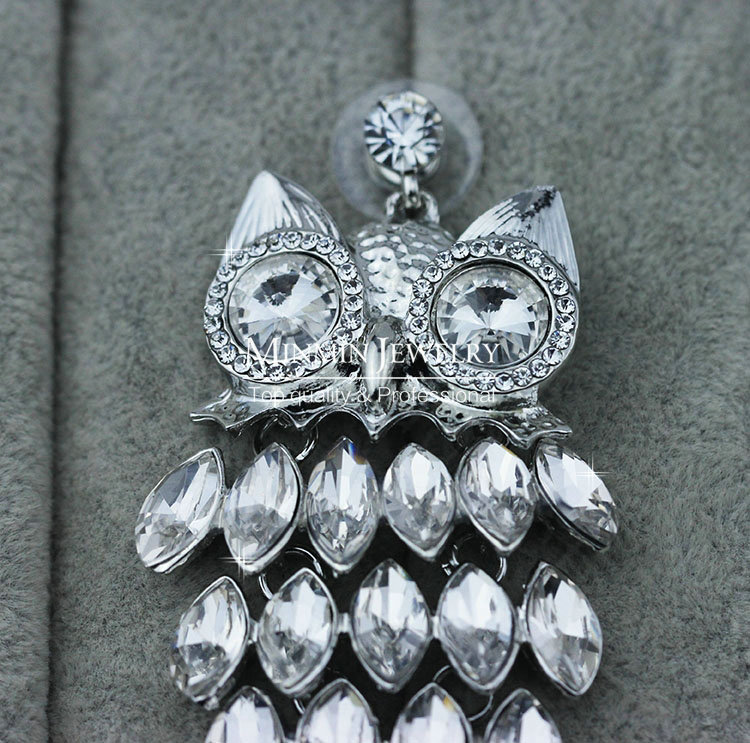 Top Quality Owl Czech Rhinestone Crystal Bridal Earrings White Gold Plated Earrings for Women