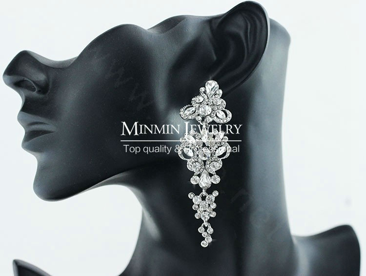Gorgeous Chandelier Shape Crystal White Gold Plated Long Earrings Wedding Jewelry Earrings for Women