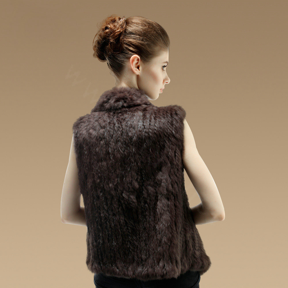 Gorgeous Delicate Knitted Nature Rabbit Fur Vest Women Winter Warm Fur Gilet - Coffee