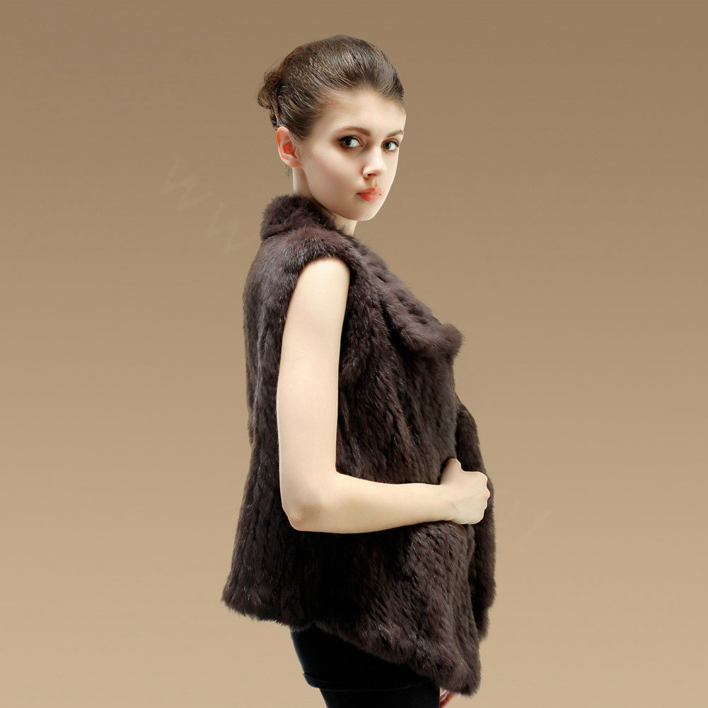 Gorgeous Delicate Knitted Nature Rabbit Fur Vest Women Winter Warm Fur Gilet - Coffee