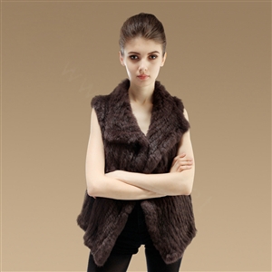 Gorgeous Delicate Knitted Nature Rabbit Fur Vest Women Winter Warm Fur Gilet - Coffee