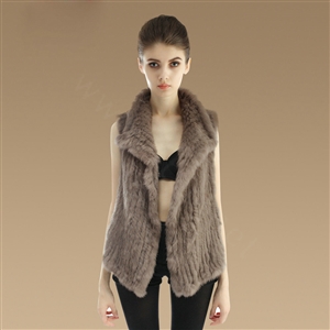 Gorgeous Delicate Knitted Nature Rabbit Fur Vest Women Winter Warm Fur Gilet - Khaki