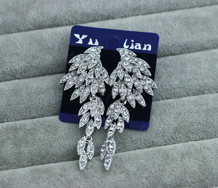 Gorgeous Eagle Shape Crystal Bridal Earrings Gold Plated Long Drop Earrings for Women Wedding Accessories