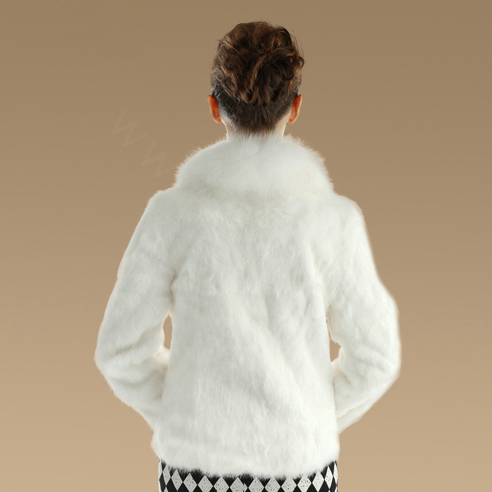 Gorgeous Genuine Rabbit Fur Coat With Fox Fur Collar Fashion Women Warm Fur Jacket - White