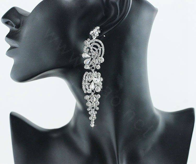 Gorgeous Kiss Lover Crystal Bridal Earrings White Gold Plated Elegant Long Drop Earrings for Women
