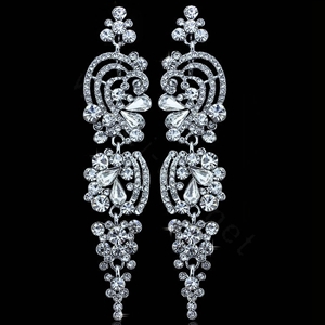 Gorgeous Kiss Lover Crystal Bridal Earrings White Gold Plated Elegant Long Drop Earrings for Women