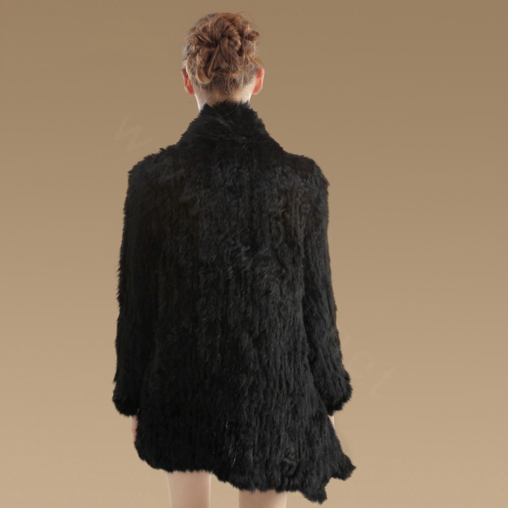 Gorgeous Natural Rabbit Fur Outwear Fashion Women Knitted Irregular Rabbit Fur Coats - Black