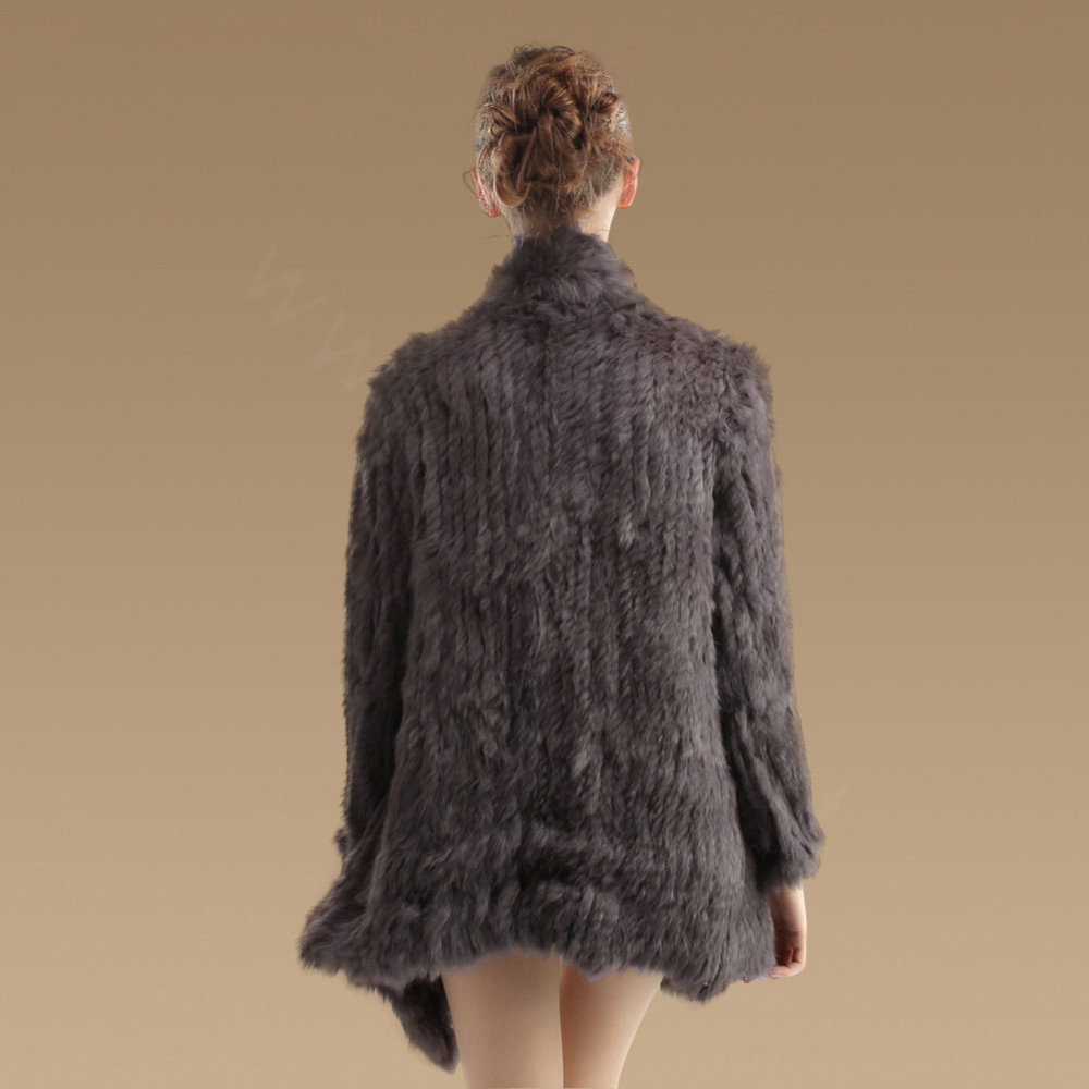 Gorgeous Natural Rabbit Fur Outwear Fashion Women Knitted Irregular Rabbit Fur Coats - Dark Grey