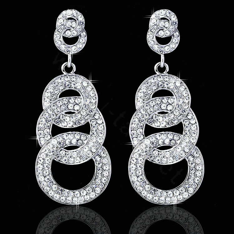 Gorgeous Retro Design Bridal Accessories Silver Plated Brincos Fashion Circle Long Earrings For Women
