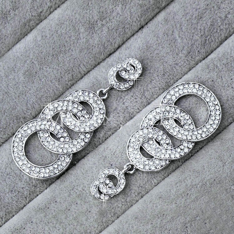 Gorgeous Retro Design Bridal Accessories Silver Plated Brincos Fashion Circle Long Earrings For Women