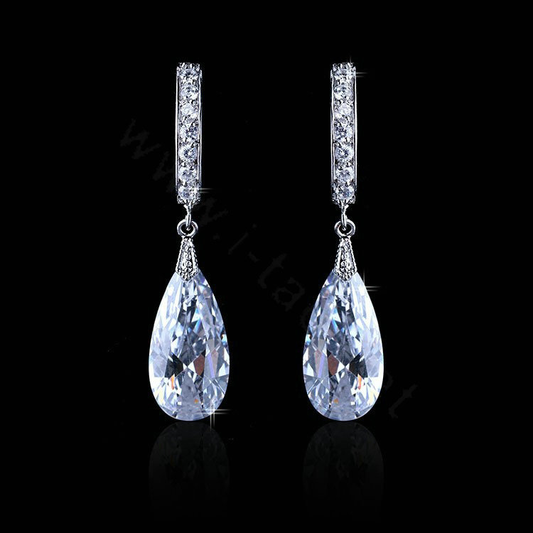 Gorgeous Wedding Accessories Drop Earring Jewelry Top Big Cubic Zirconia White Gold Plated Earrings for Women