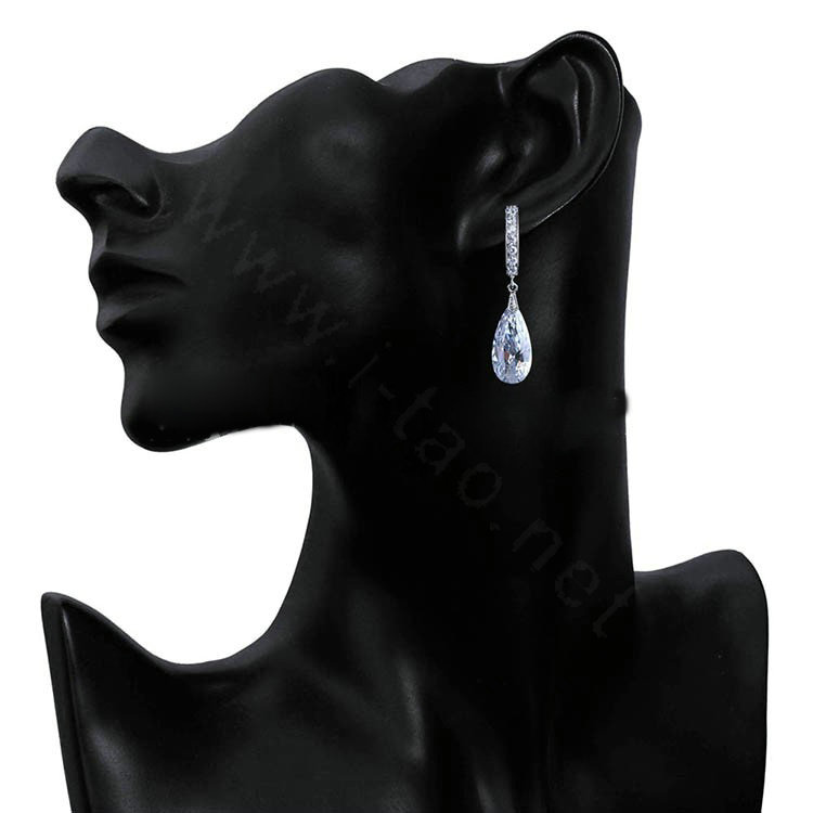 Gorgeous Wedding Accessories Drop Earring Jewelry Top Big Cubic Zirconia White Gold Plated Earrings for Women