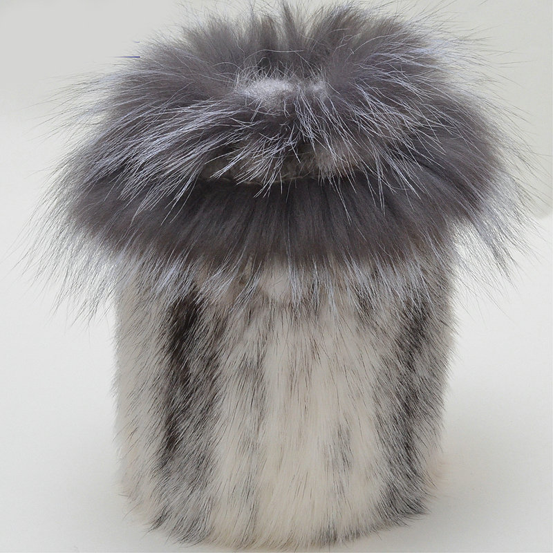 Gorgeous Winter Genuine Mink Fur Hat With Sliver Fox Fur Flower Top Women Knitted Beanies - White