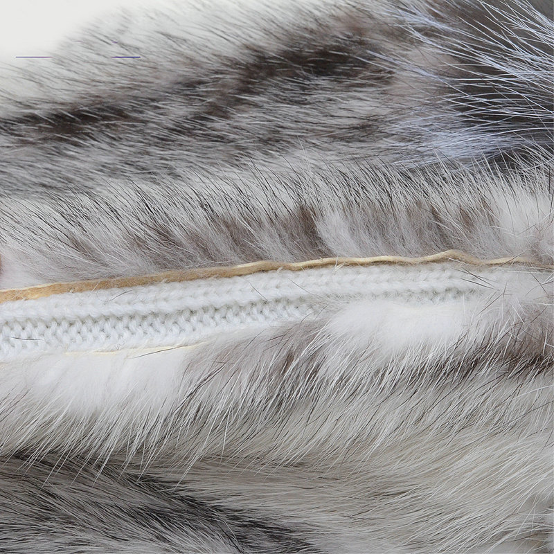 Gorgeous Winter Genuine Mink Fur Hat With Sliver Fox Fur Flower Top Women Knitted Beanies - White