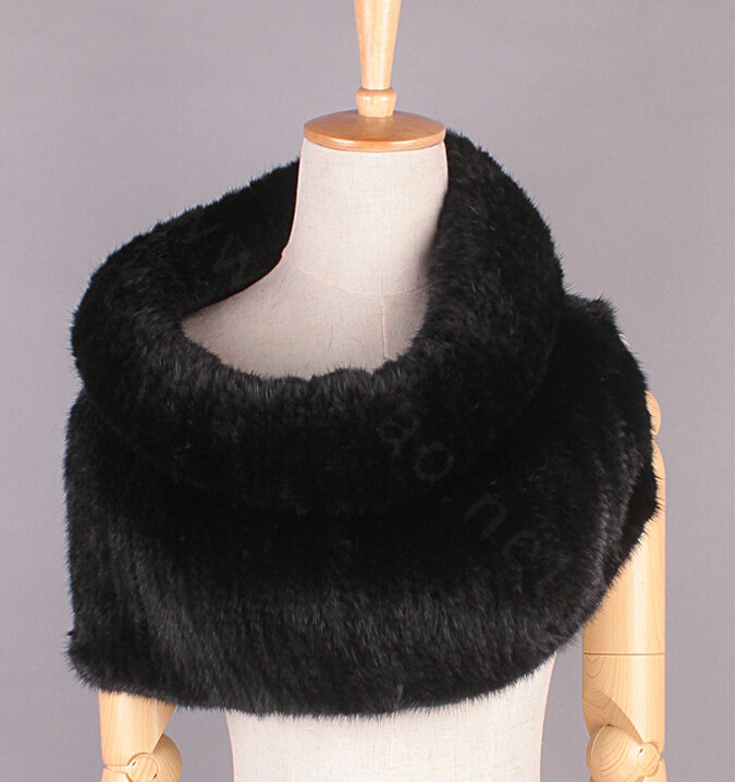 Gorgeous Winter Women Knitted Genuine Mink Fur Shawl Scarf Thick Fur Collars Wraps - Black