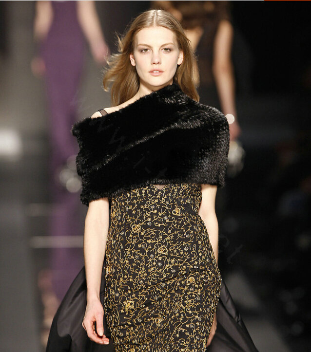 Gorgeous Winter Women Knitted Genuine Mink Fur Shawl Scarf Thick Fur Collars Wraps - Black