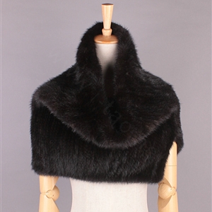 Gorgeous Winter Women Knitted Genuine Mink Fur Shawl Scarf Thick Fur Collars Wraps - Black