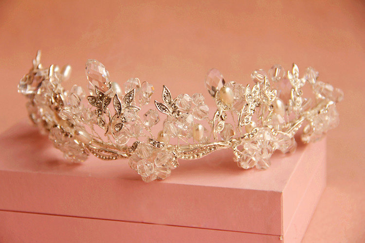 High Grade Bridal Sliver Crystal Beads Pearl Wedding Crown Women Hairbands Accessories