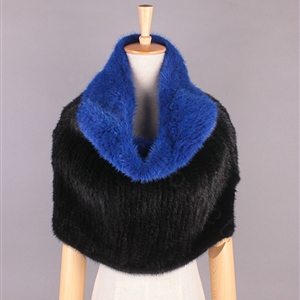 High Grade Knitted Genuine Mink Fur Large Collar Scarf Women Winter Thick Fur Wraps - Black Blue