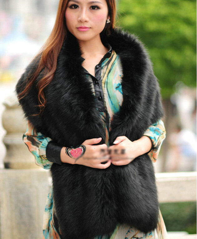High Quality Fashion Faux Mink Fur Scarf Winter Warm Mink Fur Collar Women Fur Shawls - Black