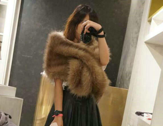 High Quality Fashion Faux Mink Fur Scarf Winter Warm Mink Fur Collar Women Fur Shawls - Natural Yellow