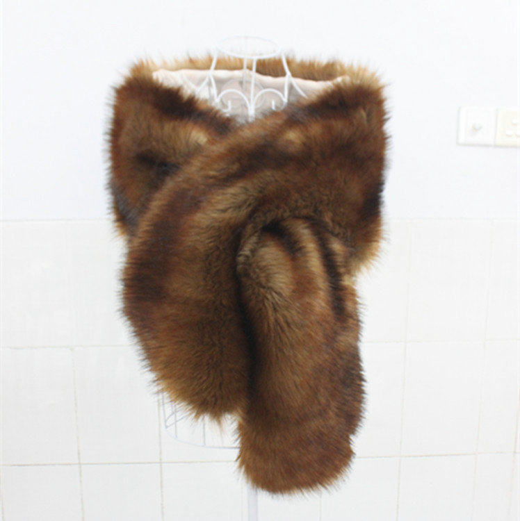 High Quality Fashion Faux Mink Fur Scarf Winter Warm Mink Fur Collar Women Fur Shawls - Natural Yellow