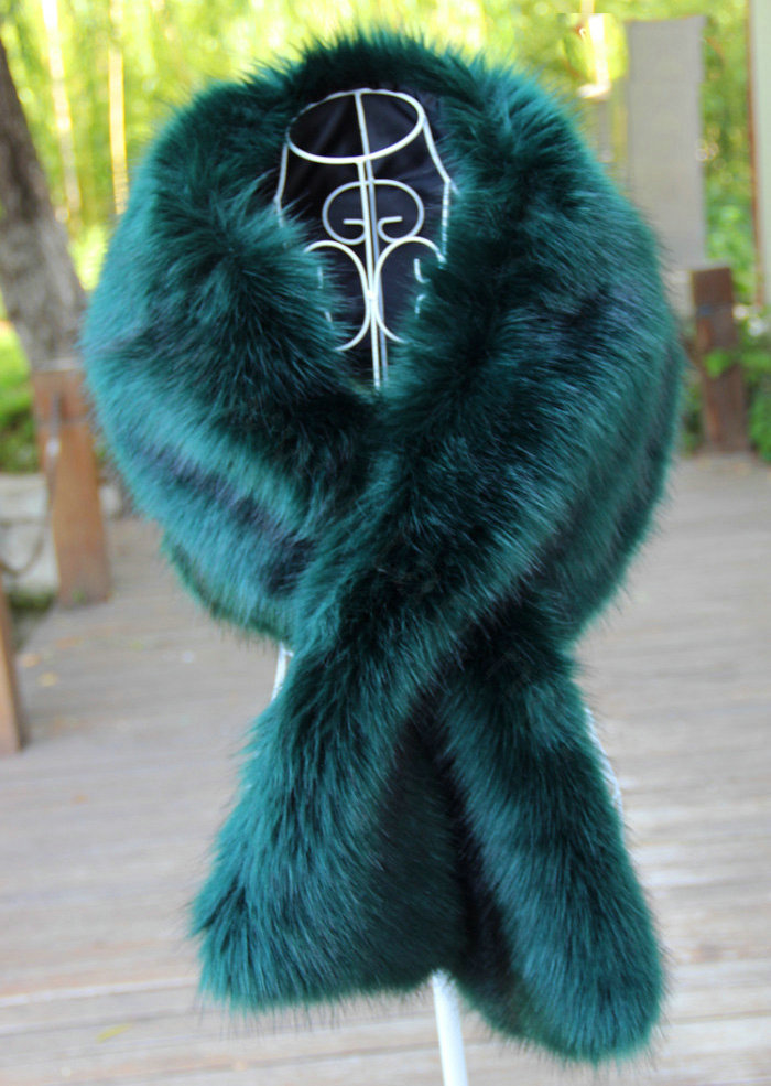 High Quality Faux Mink Fur Scarf Winter Warm Mink Fur Collar Women Fur Shawls Retail and Wholesale - Dark green