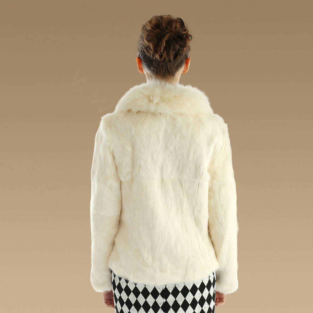 High Quality Genuine Rabbit Fur Coat With Fox Fur Collar Fashion Women Fur Outwear - Beige