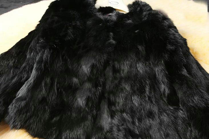 High Quality Natural Rabbit Fur Coat Women Fashion Short Warm Fur Outerwear - Black