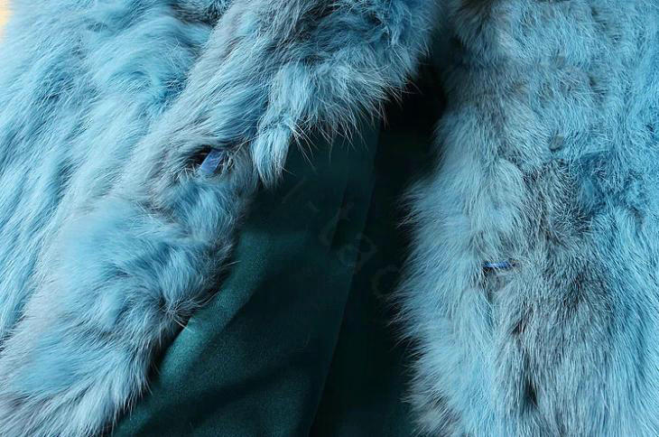 High Quality Natural Rabbit Fur Coat Women Fashion Short Warm Fur Outerwear - Blue