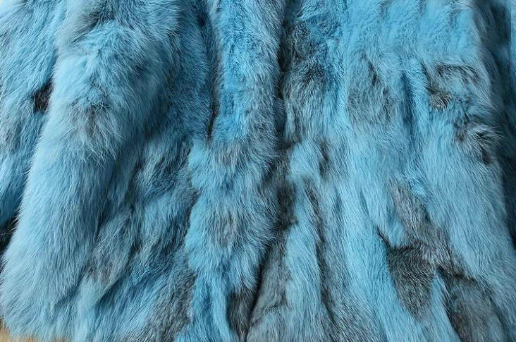 High Quality Natural Rabbit Fur Coat Women Fashion Short Warm Fur Outerwear - Blue