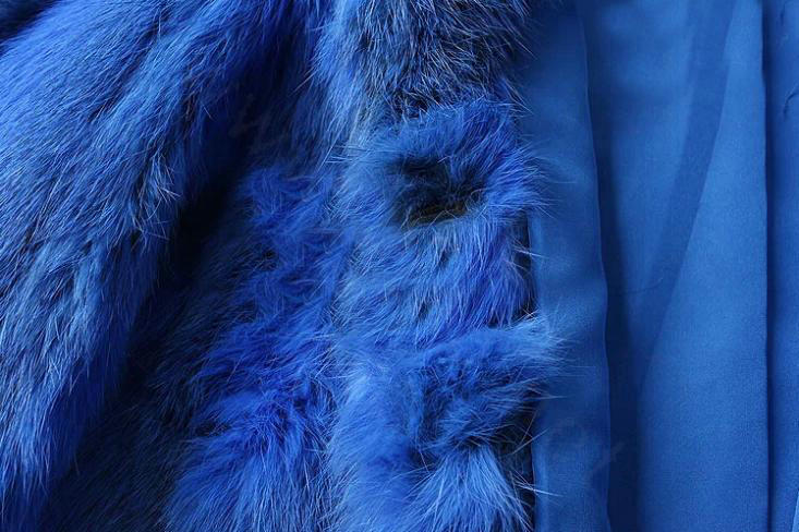 High Quality Natural Rabbit Fur Coat Women Fashion Short Warm Fur Outerwear - Dark Blue
