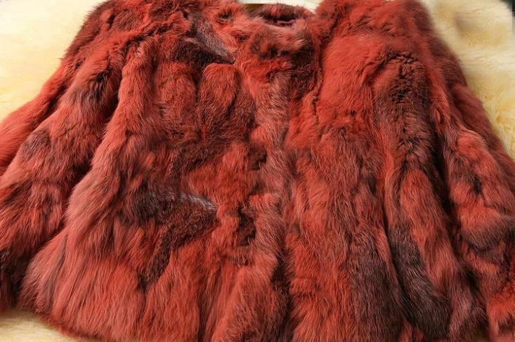 High Quality Natural Rabbit Fur Coat Women Fashion Short Warm Fur Outerwear - Orange