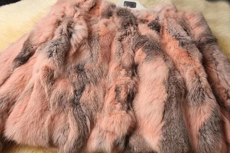 High Quality Natural Rabbit Fur Coat Women Fashion Short Warm Fur Outerwear - Pink