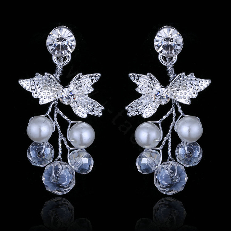High Quality Vine Flower Crystal Beads Pearl Bridal Wedding Necklace Errings Jewelry Sets