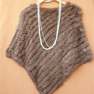 High Quality knitted Rabbit Fur Shawl Female Party Pullover Women's Triangle Rabbit Fur Poncho - Brown