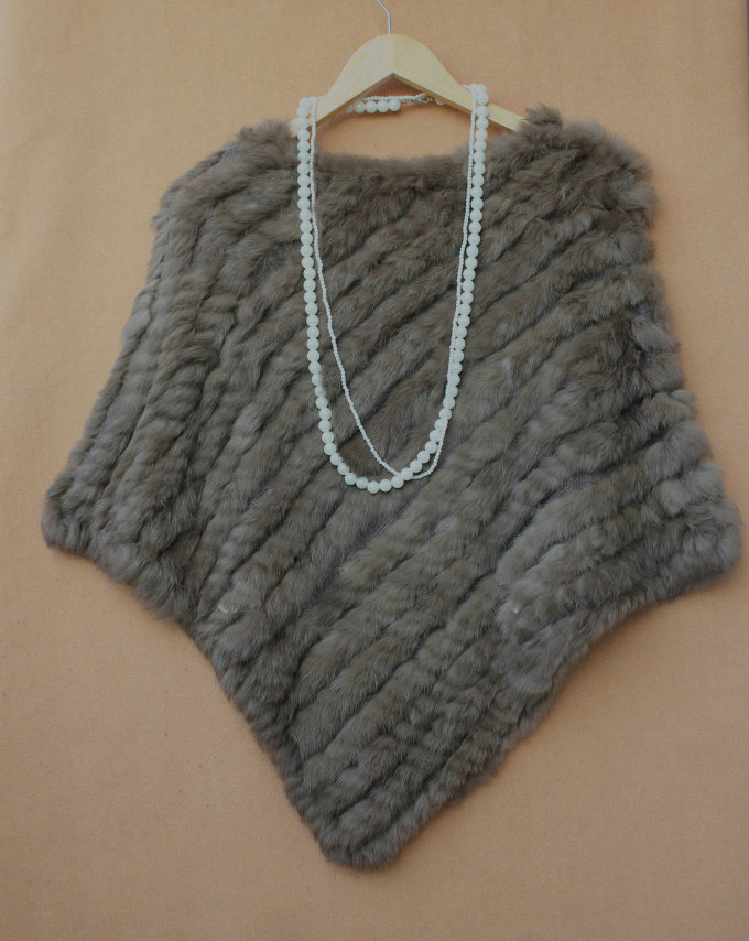 High Quality knitted Rabbit Fur Shawl Female Party Pullover Women's Triangle Rabbit Fur Poncho - Dark khaki