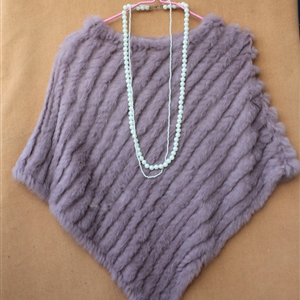 High Quality knitted Rabbit Fur Shawl Female Party Pullover Women's Triangle Rabbit Fur Poncho - Light Purple