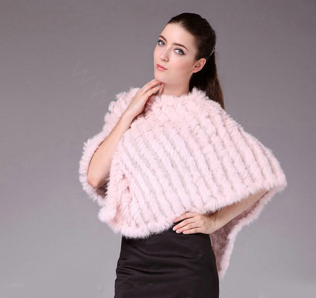 Hot Sale Fur Pashmina Shawls For Female Knitted Rabbit Fur Poncho Pink Bride Wedding Fur Shawl Winter